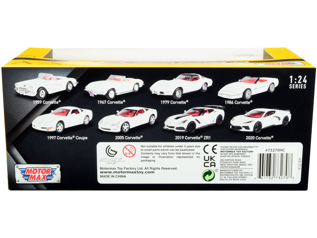 2005 Chevrolet Corvette C6 White with Red Interior 'History of Corvette' Series 1/24 Diecast Model Car by Motormax