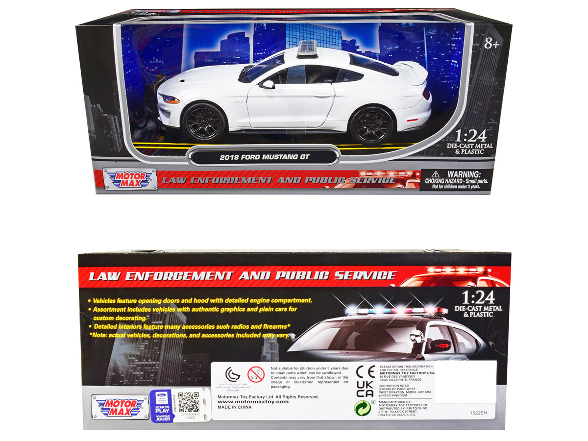 2018 Ford Mustang GT Police Car Unmarked Plain White 'Law Enforcement and Public Service' Series 1/24 Diecast Model Car by Motormax