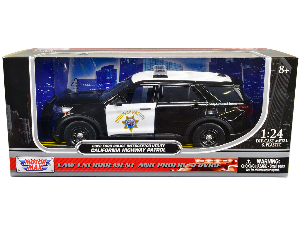 2022 Ford Police Interceptor Utility 'California Highway Patrol' Black and White 1/24 Diecast Model Car by Motormax