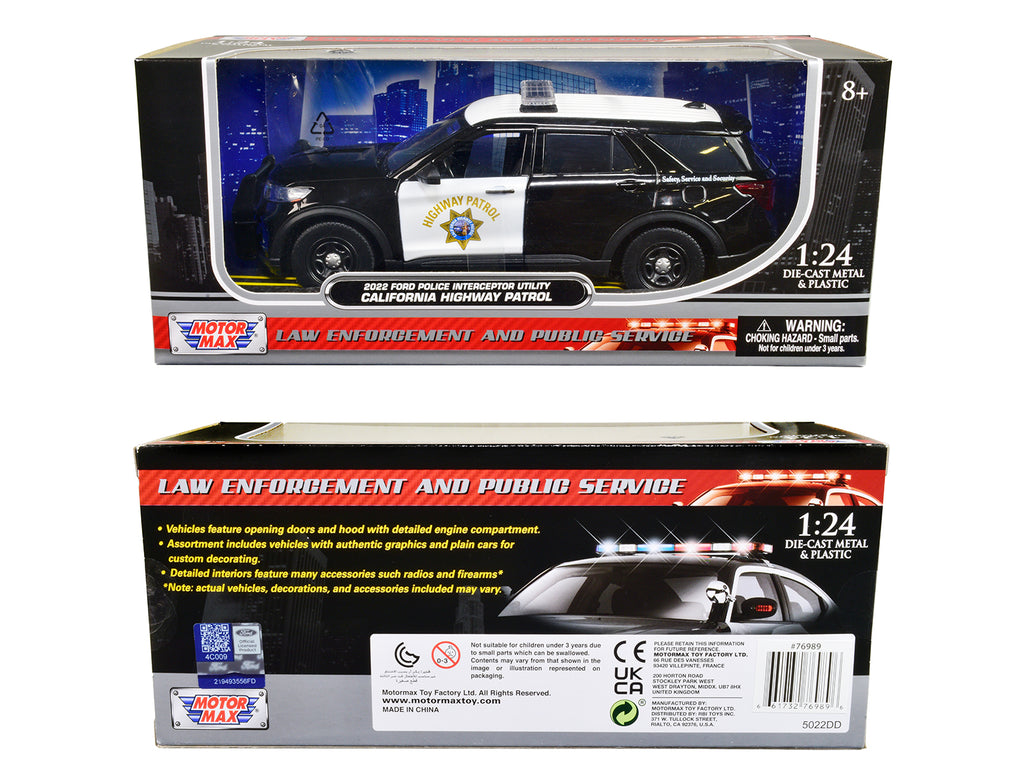 2022 Ford Police Interceptor Utility 'California Highway Patrol' Black and White 1/24 Diecast Model Car by Motormax