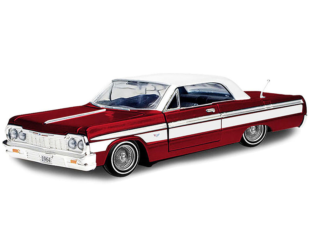 1964 Chevrolet Impala Lowrider Hard Top Candy Red Metallic with White Top 'Get Low' Series 1/24 Diecast Model Car by Motormax