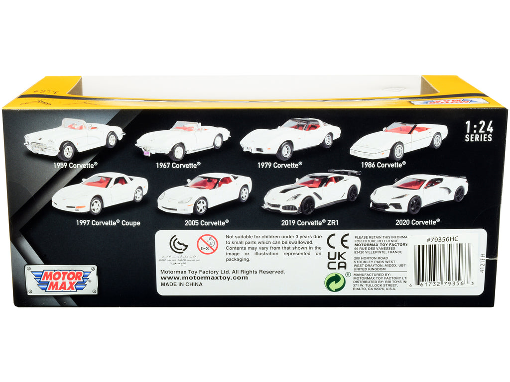 2019 Chevrolet Corvette C7 ZR1 White and Black with Red Interior 'History of Corvette' Series 1/24 Diecast Model Car by Motormax