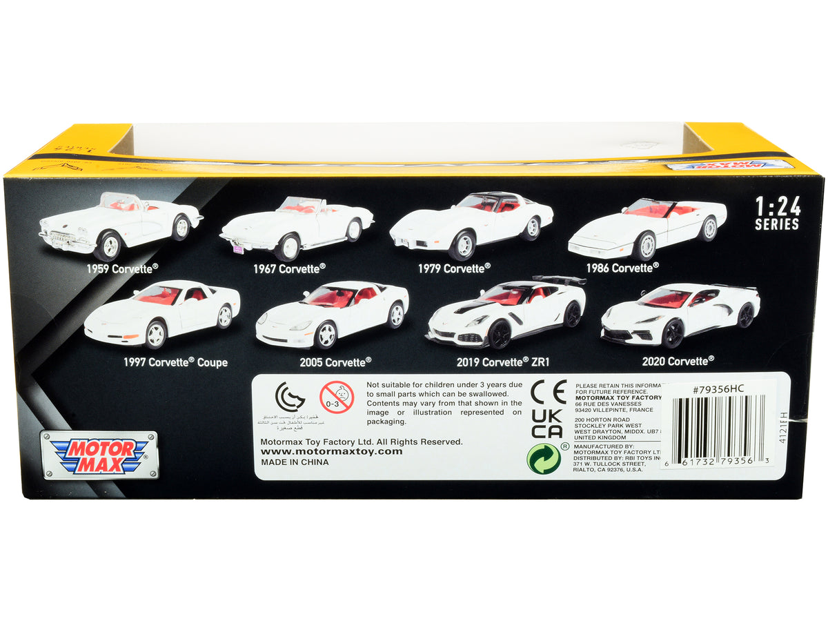 2019 Chevrolet Corvette C7 ZR1 White and Black with Red Interior 'History of Corvette' Series 1/24 Diecast Model Car by Motormax