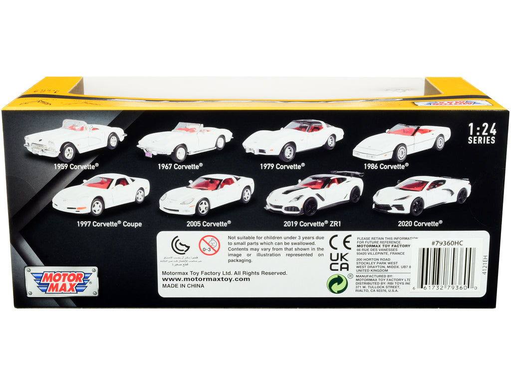 2020 Chevrolet Corvette C8 Stingray White with Red Interior 'History of Corvette' Series 1/24 Diecast Model Car by Motormax