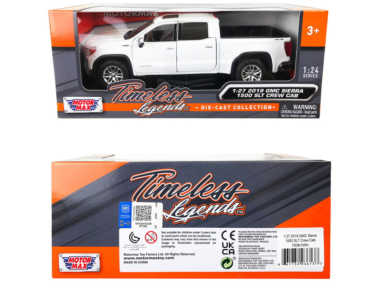 2019 GMC Sierra 1500 SLT Crew Cab 4x4 Pickup Truck with Sunroof White 'Timeless Legends' Series 1/24-1/27 Diecast Model Car by Motormax