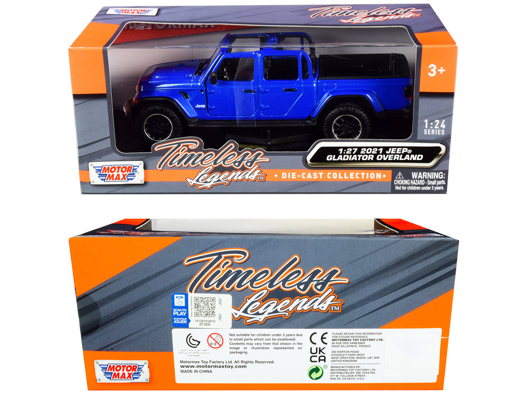 2021 Jeep Gladiator Overland (Open Top) Pickup Truck Blue Metallic 1/24-1/27 Diecast Model Car by Motormax