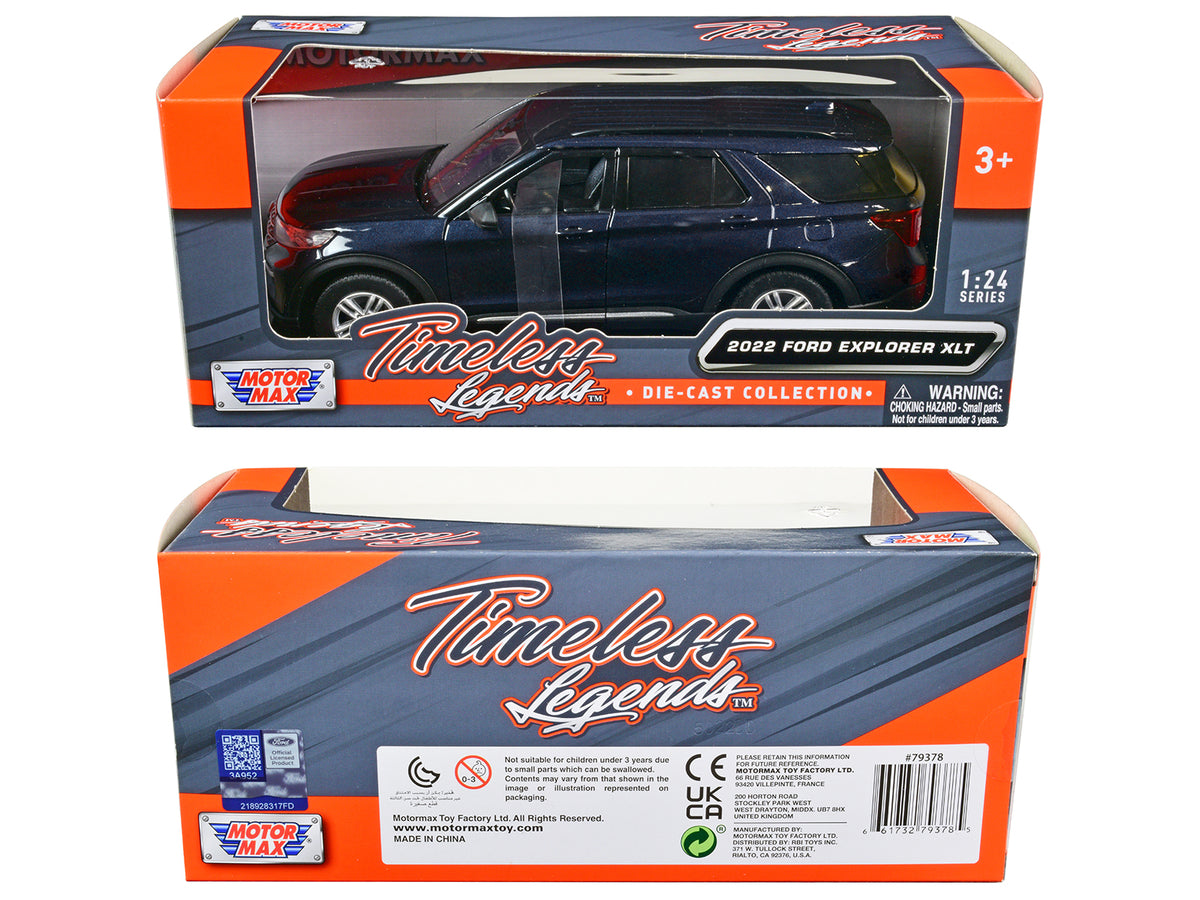 2022 Ford Explorer XLT Dark Blue Metallic 'Timeless Legends' Series 1/24 Diecast Model Car by Motormax