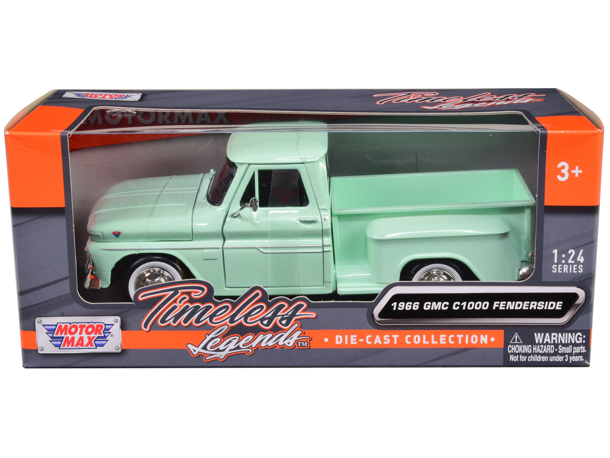 1966 GMC C1000 Fenderside Pickup Truck Light Green 'Timeless Legends' Series 1/24 Diecast Model Car by Motormax