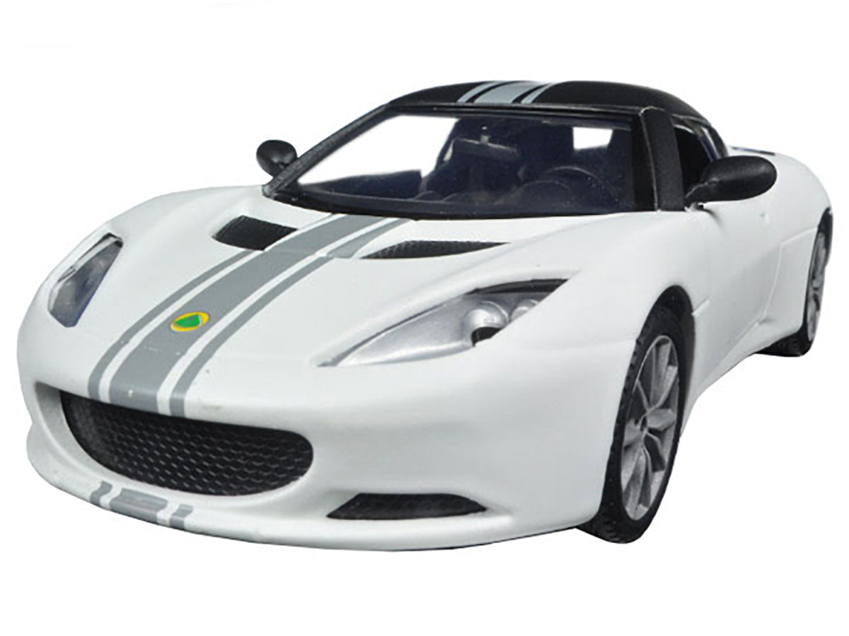 Lotus Evora S Matt White with Black Top and Gray Stripes 'Satin Paint' Series 1/24 Diecast Model Car by Motormax