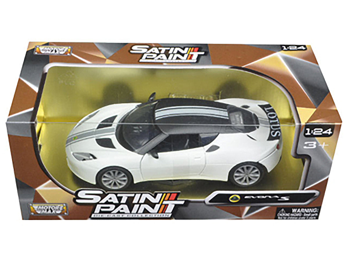 Lotus Evora S Matt White with Black Top and Gray Stripes 'Satin Paint' Series 1/24 Diecast Model Car by Motormax