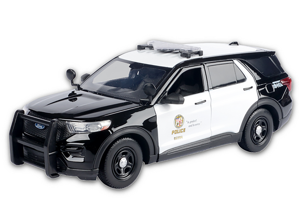 2015 Ford Police Interceptor Utility Black and White 'Los Angeles Police Department (LAPD)' with Flashing Light Bar and Front and Rear Lights and Sounds 1/24 Diecast Model Car by Motormax