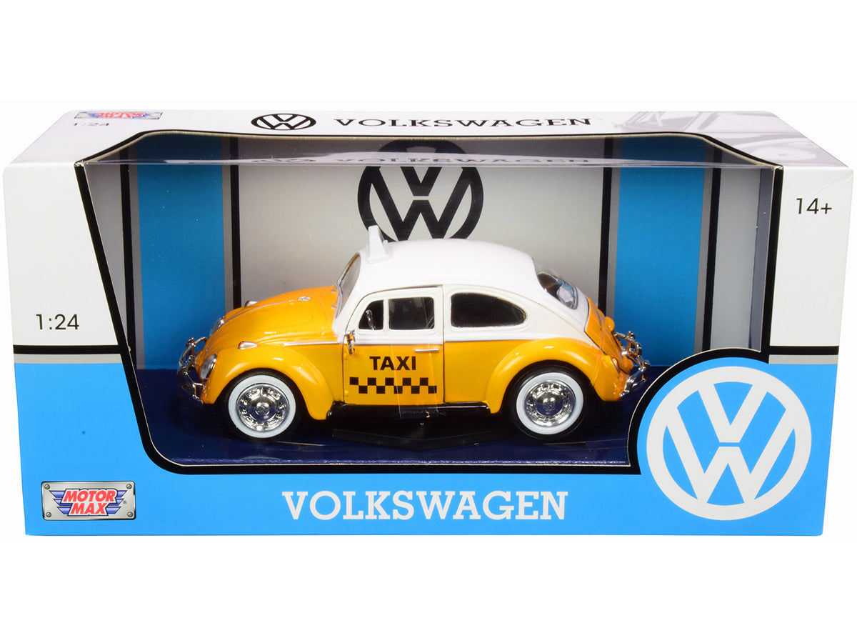 1966 Volkswagen Beetle 'Taxi' Yellow with White Top 1/24 Diecast Model Car by Motormax