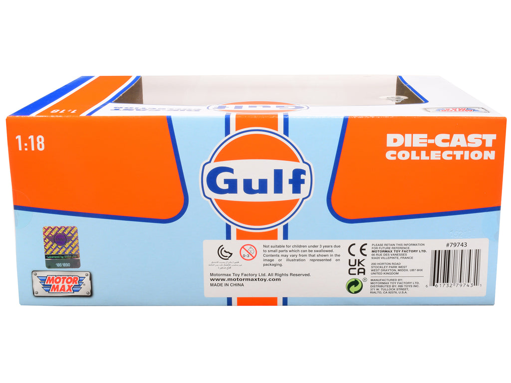 1961-1967 Morris Mini Cooper RHD (Right Hand Drive) #6 'Gulf Oil' Light Blue with Orange Stripes and Checkered Top 'City Classics' Series 1/18 Diecast Model Car by Motormax