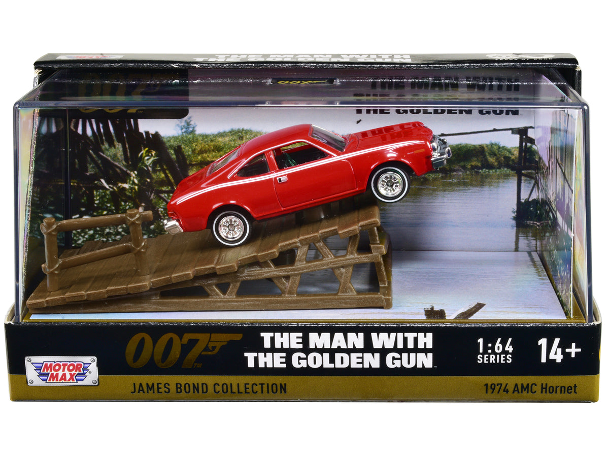 1974 AMC Hornet Red with White Stripes James Bond 007 'The Man with the Golden Gun' (1974) Movie with Display 1/64 Diecast Model Car by Motormax