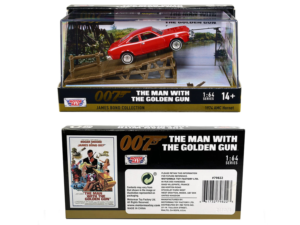 1974 AMC Hornet Red with White Stripes James Bond 007 'The Man with the Golden Gun' (1974) Movie with Display 1/64 Diecast Model Car by Motormax
