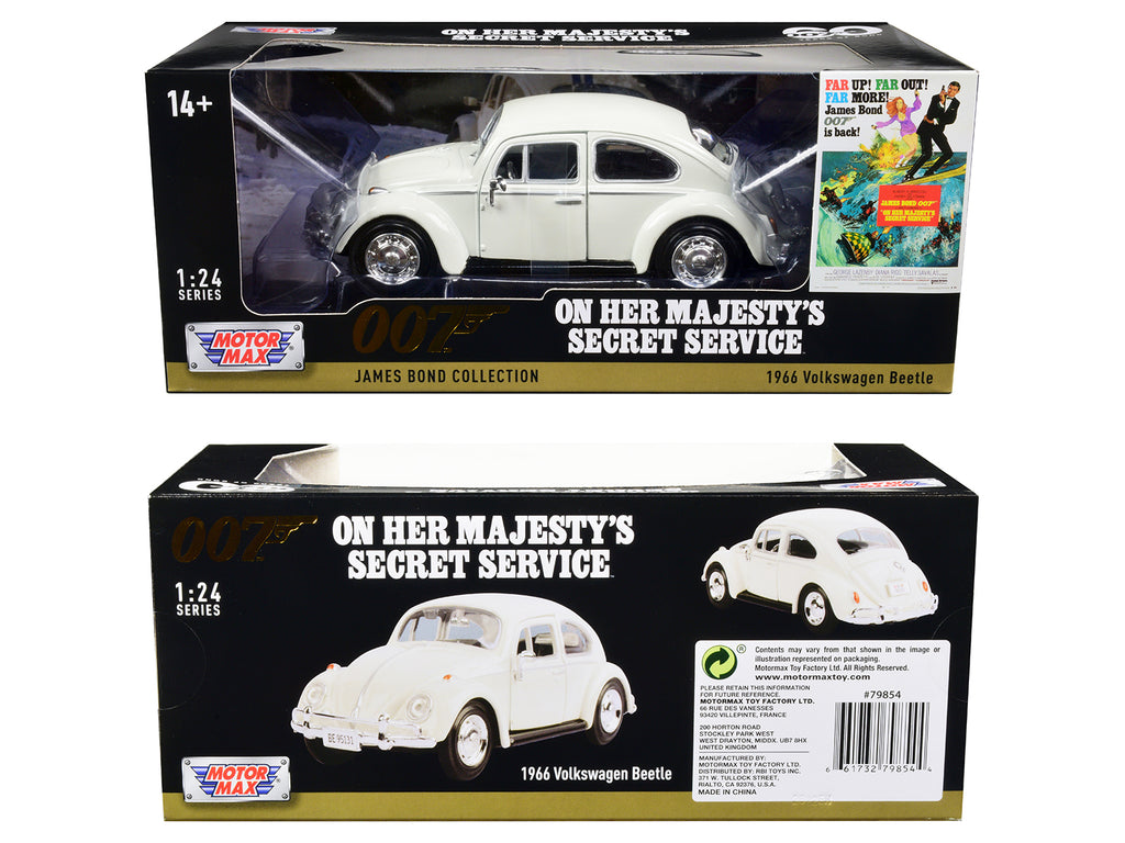 1966 Volkswagen Beetle White James Bond 007 'On Her Majesty's Secret Service' (1969) Movie 'James Bond Collection' Series 1/24 Diecast Model Car by Motormax