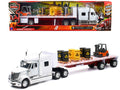 International Lonestar Flatbed Truck White with 6 Toxic Barrels 3 Pallets and Forklift 'Long Haul Trucker' Series 1/32 Diecast Model by New Ray