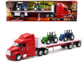 Peterbilt 387 Flatbed Truck Red with 2 Farm Tractors Blue and Green 'Long Haul Trucker' Series 1/32 Diecast Model by New Ray