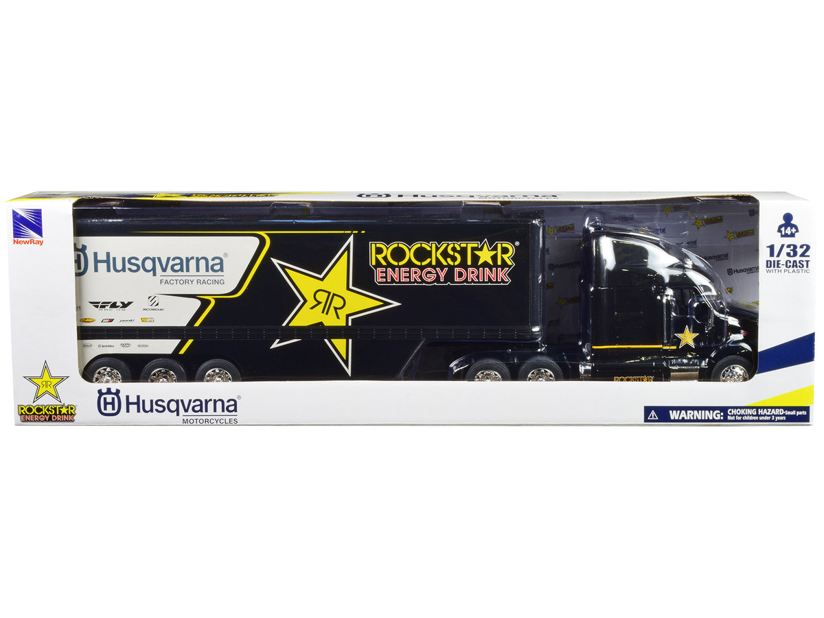 Peterbilt 387 Semi-Truck Black 'Rockstar Energy Drink - Husqvarna Factory Racing' 1/32 Diecast Model by New Ray
