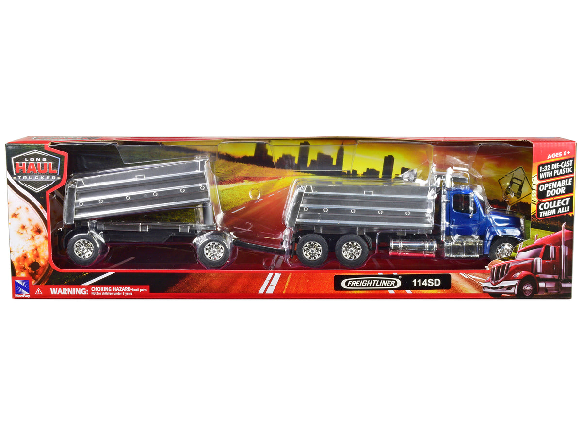 Freightliner 114SD Dump Truck with Twin Dump Body Blue 'Long Haul Trucker' Series 1/32 Diecast Model by New Ray