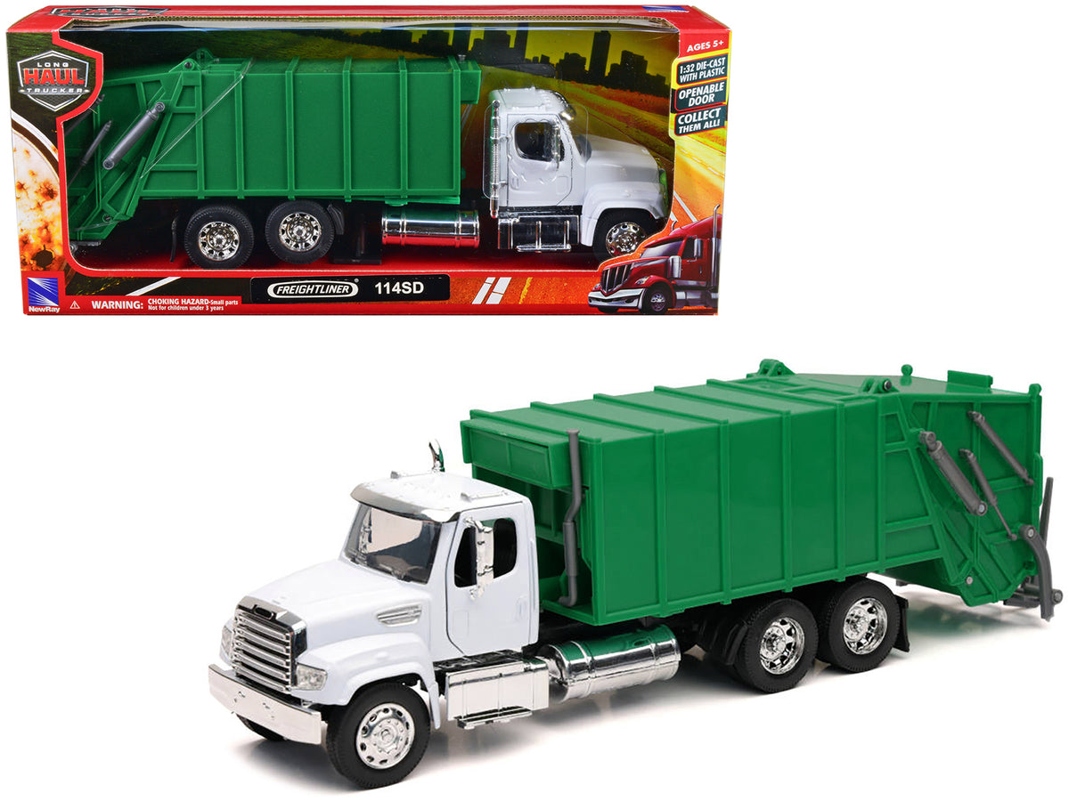 Freightliner 114SD Garbage Truck White and Green 'Long Haul Trucker' Series 1/32 Diecast Model by New Ray