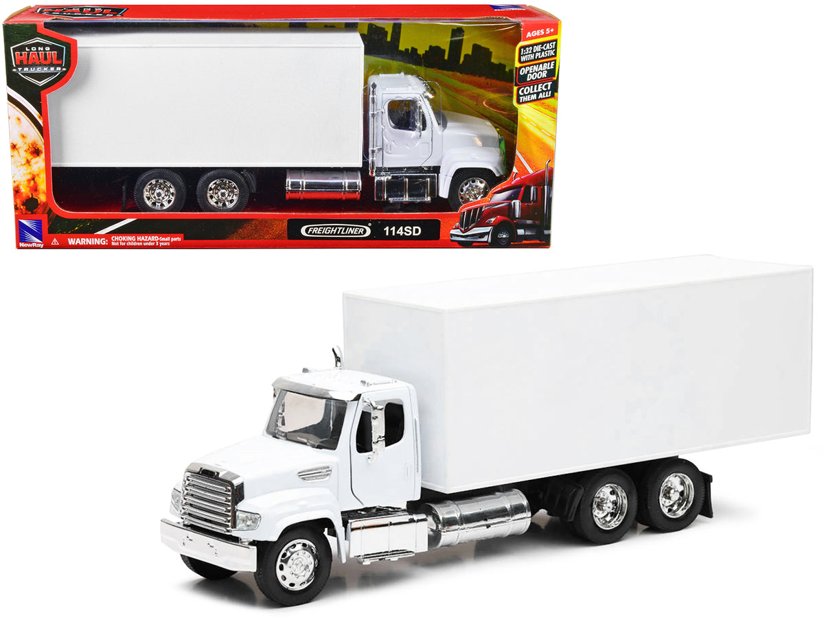 Freightliner 114SD Box Truck White 'Long Haul Trucker' Series 1/32 Diecast Model by New Ray