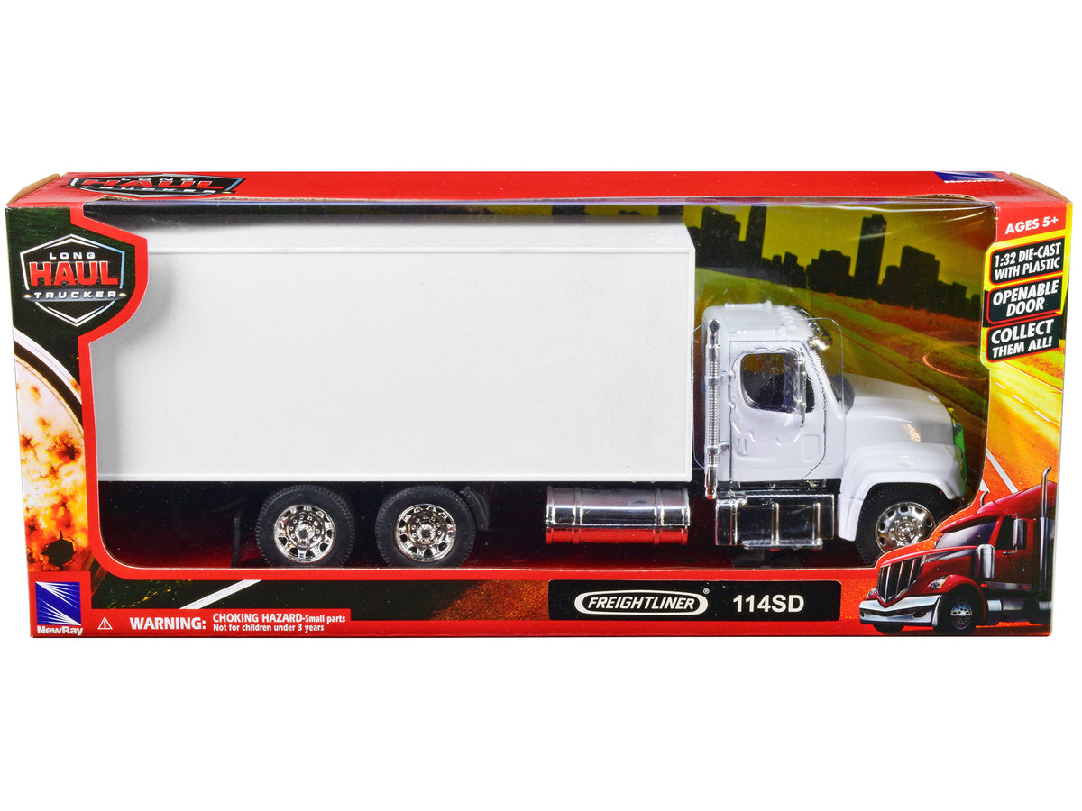 Freightliner 114SD Box Truck White 'Long Haul Trucker' Series 1/32 Diecast Model by New Ray