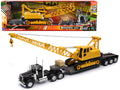 Kenworth W900 Truck with Lowboy Trailer Black and Crane Yellow 'Long Haul Trucker' Series 1/32 Diecast Model by New Ray