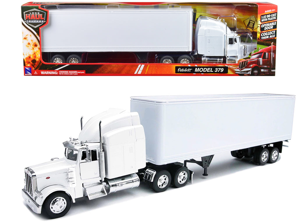 Peterbilt 379 Truck with Dry Goods Trailer White 'Long Haul Trucker' Series 1/32 Diecast Model by New Ray