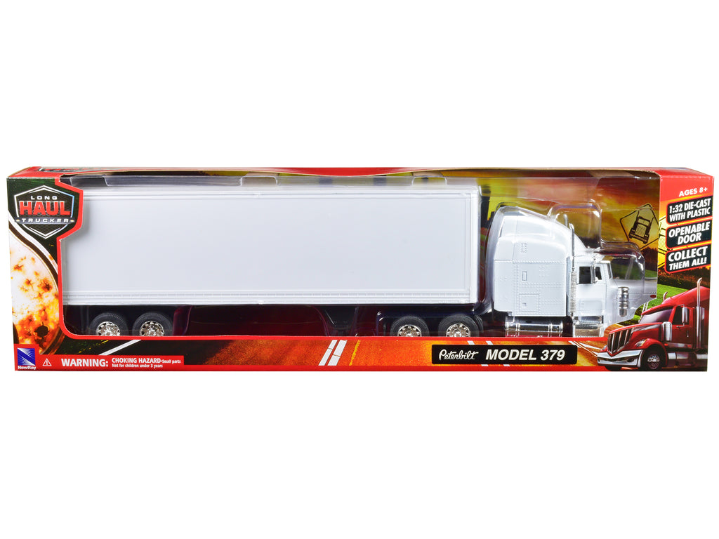 Peterbilt 379 Truck with Dry Goods Trailer White 'Long Haul Trucker' Series 1/32 Diecast Model by New Ray