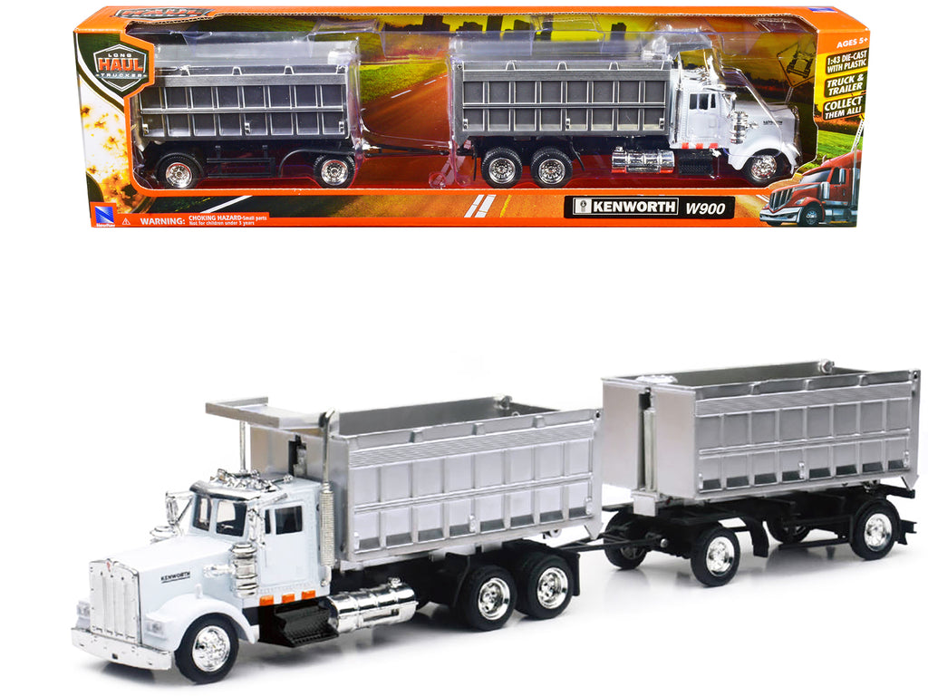 Kenworth W900 Dump Truck with Twin Dump Body White and Chrome 'Long Haul Trucker' Series 1/43 Diecast Model by New Ray