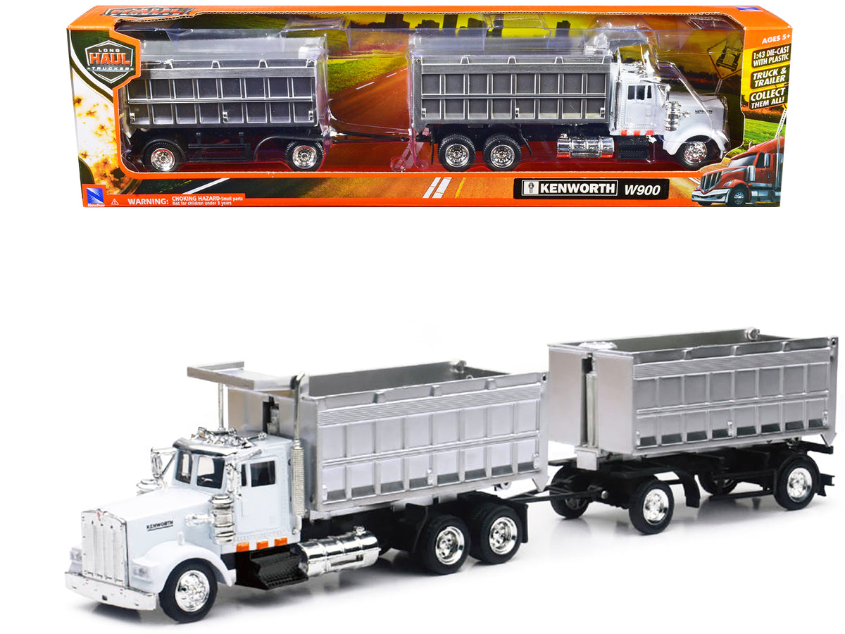 Kenworth W900 Dump Truck with Twin Dump Body White and Chrome 'Long Haul Trucker' Series 1/43 Diecast Model by New Ray