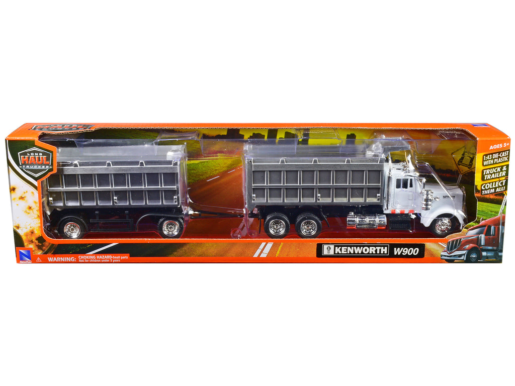 Kenworth W900 Dump Truck with Twin Dump Body White and Chrome 'Long Haul Trucker' Series 1/43 Diecast Model by New Ray