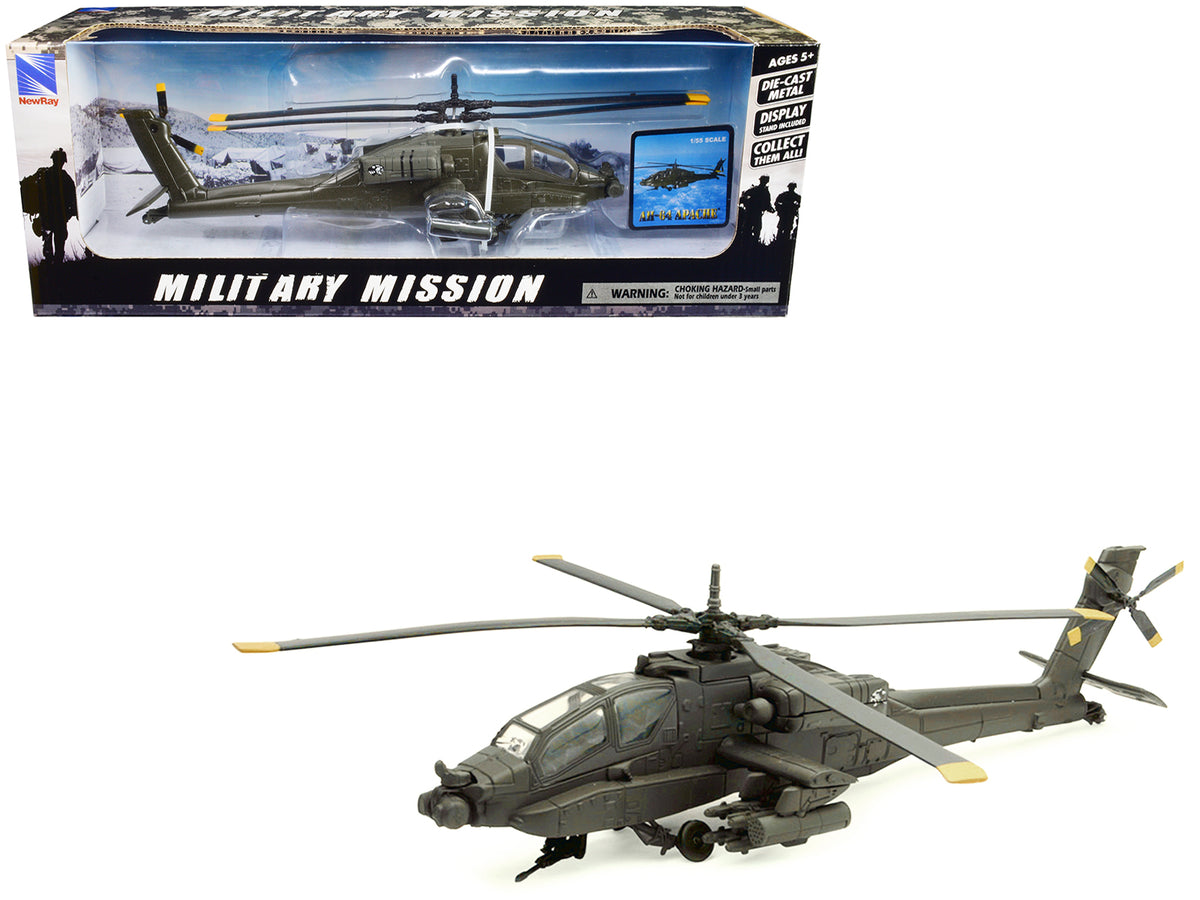 Boeing AH-64 Apache Attack Helicopter Olive Drab 'United States Army' 'Military Mission' Series 1/55 Diecast Model by New Ray