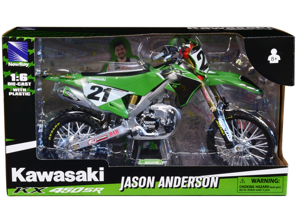 Kawasaki KX450SR Dirt Bike Motorcycle #21 Jason Anderson Green and Black 'Kawasaki Racing Team' 1/6 Model by New Ray