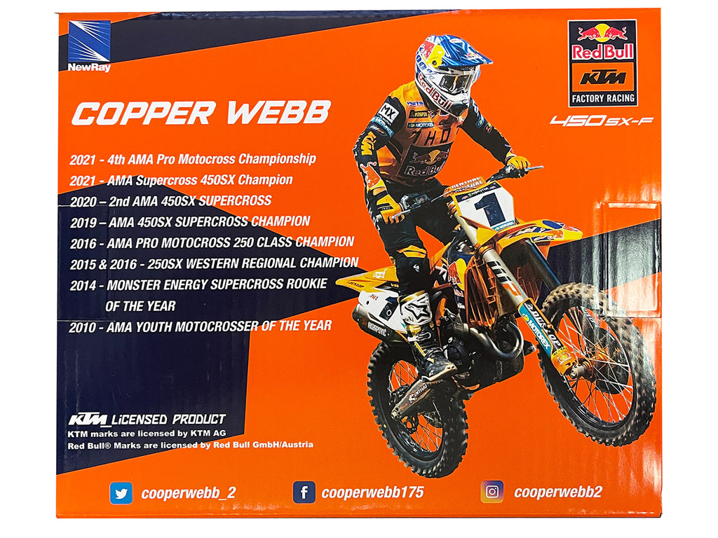 KTM 450 SX-F Motorcycle #2 Cooper Webb 'Red Bull KTM Factory Racing' 1/12 Diecast Model by New Ray