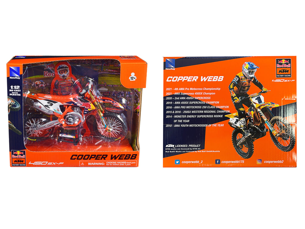 KTM 450 SX-F Motorcycle #2 Cooper Webb 'Red Bull KTM Factory Racing' 1/12 Diecast Model by New Ray