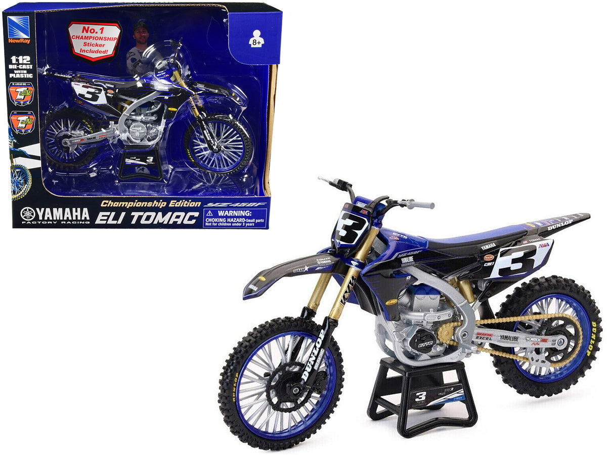 Yamaha YZ450F Championship Edition Motorcycle #3 Eli Tomac 'Yamaha Factory Racing' 1/12 Diecast Model by New Ray