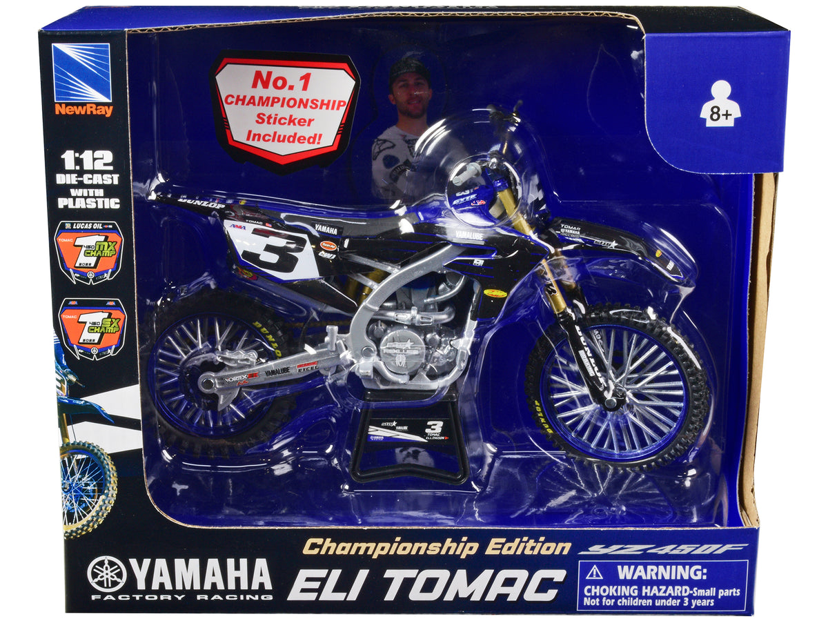 Yamaha YZ450F Championship Edition Motorcycle #3 Eli Tomac 'Yamaha Factory Racing' 1/12 Diecast Model by New Ray