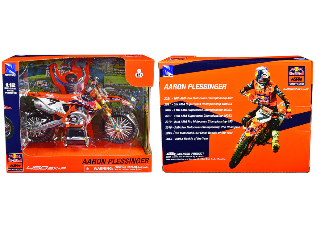 KTM 450 SX-F Motorcycle #7 Aaron Plessinger 'Red Bull KTM Factory Racing' 1/12 Diecast Model by New Ray