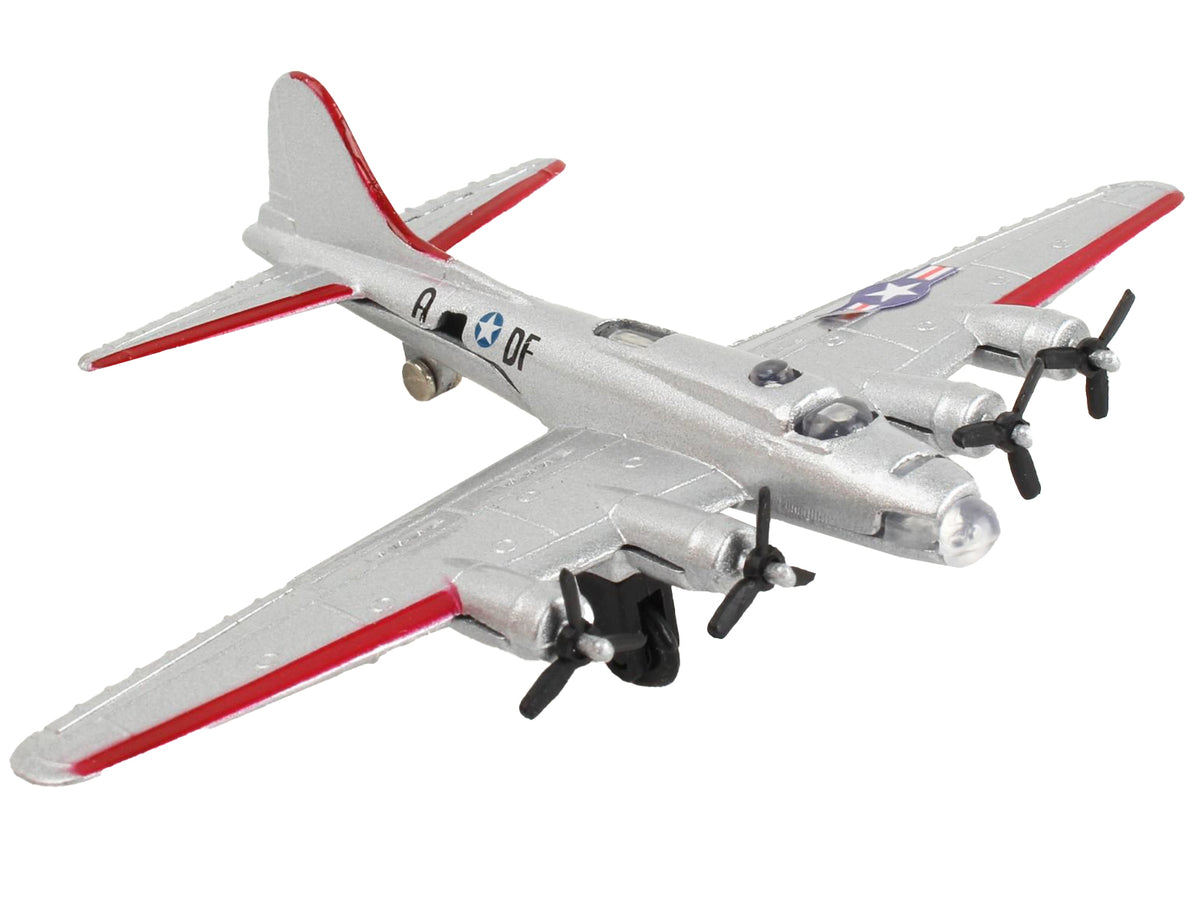 Boeing B-17 Flying Fortress Bomber Aircraft Silver Metallic 'United States Army Air Force' with Runway Section Diecast Model Airplane by Runway24