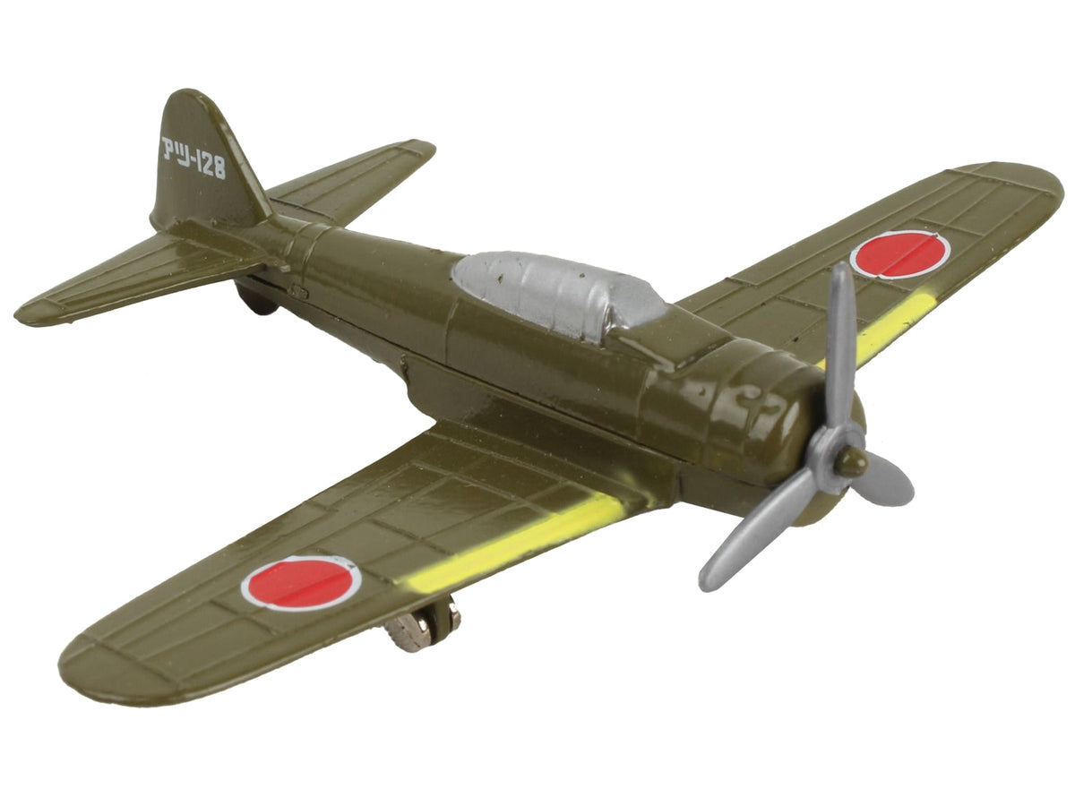 Mitsubishi A6M Zero Fighter Aircraft Green 'Imperial Japanese Navy Air Service' with Runway Section Diecast Model Airplane by Runway24