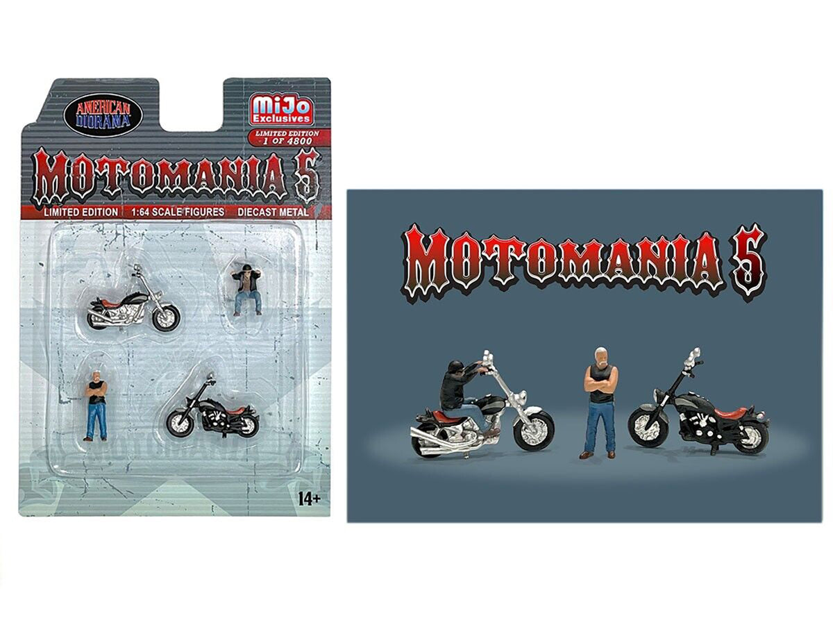 'Motomania 5' 4 piece Diecast Set (2 Figures and 2 Motorcycles) Limited Edition to 4800 pieces Worldwide for 1/64 Scale Models by American Diorama