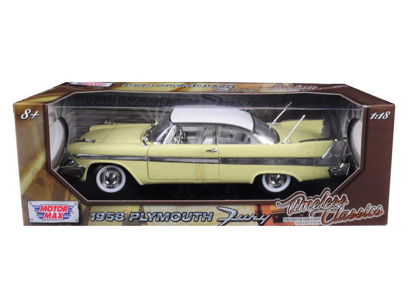 1958 Plymouth Fury 'Timeless Classics' Yellow with White Top 1/18 Diecast Model Car by Motormax